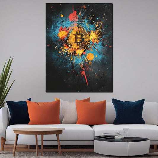 Quadro Bitcoin Pop Art criptovaluta colori esplosione successo moderno