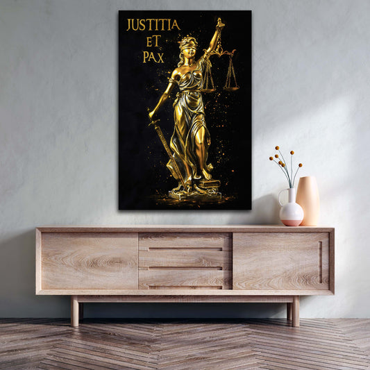 Quadro Justitia statua dorata giustizia eleganza moderno