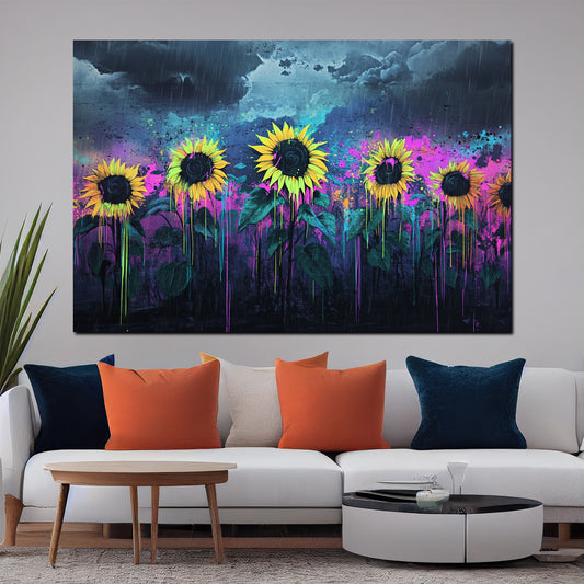 Quadro Pop Art girasoli pioggia colori moderno