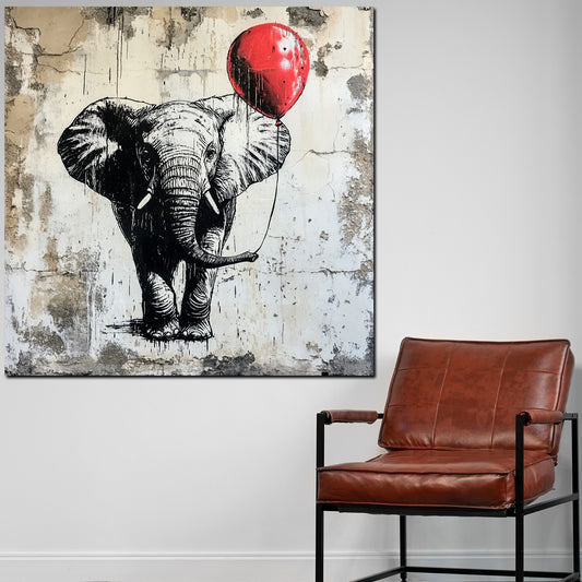 Quadro Street Art elefante con palloncino moderno