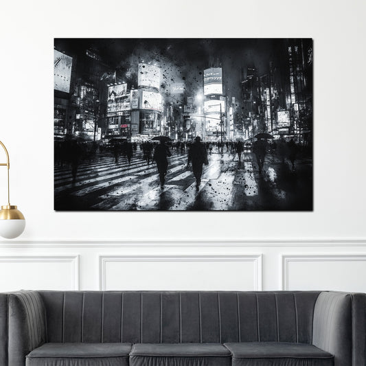 Quadro USA NY città notte pioggia persone moderno