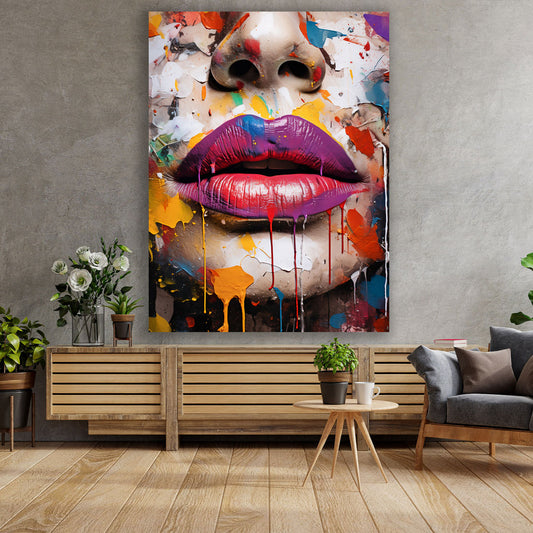 Quadro Volto & Labbra Pop Art Splatter, Donn