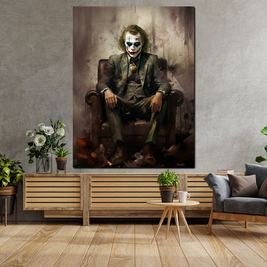 Quadro astratto Joker seduto in un abito