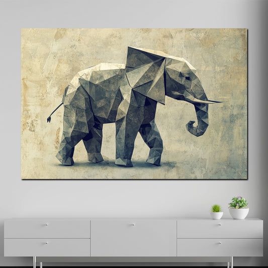 Quadro astratto elefante in forma geometrica con sfondo vintage