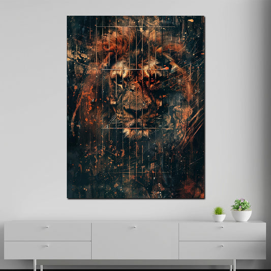 Quadro astratto leone dietro le sbarre oscuro moderno
