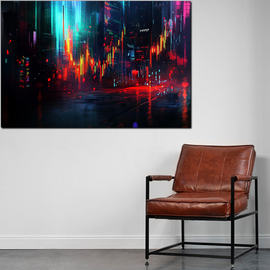 Quadro borsa luci neon città mercati dati moderni