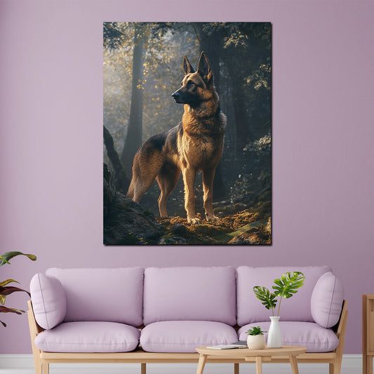 Quadro cane pastore foresta luce fedeltà forza natura