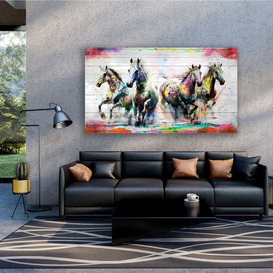 Quadro cavalli graffiti colorati in movimento
