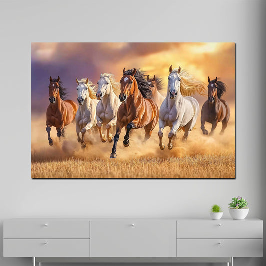 Quadro cavalli selvaggi al galoppo libertà forza dinamica moderno