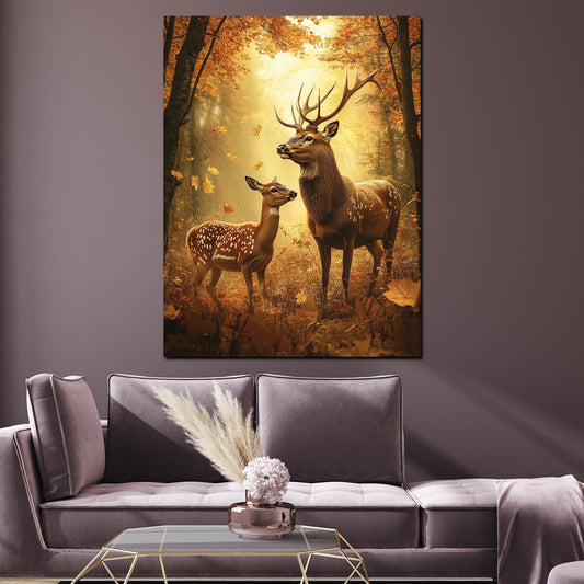 Quadro cervi coppia bosco autunno natura