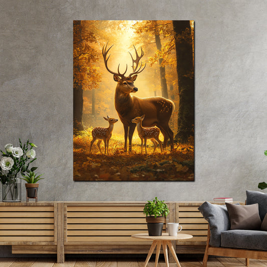 Quadro cervi famiglia bosco autunno natura serenità