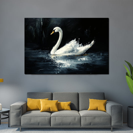 Quadro cigno bianco sull'acqua scura eleganza natura arte moderno