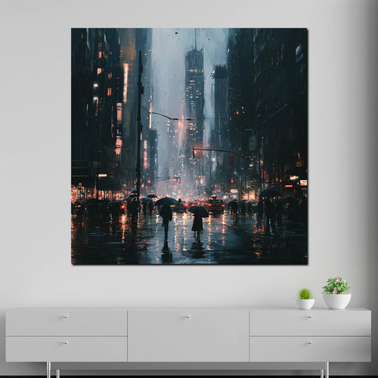 Quadro città New York pioggia luci notturne moderno