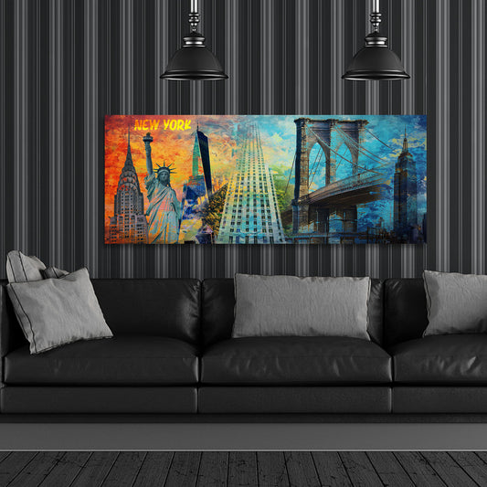 Quadro città New York skyline statua della libertà architettura moderna colorata