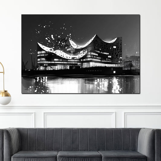 Quadro città amburgo elbphilharmonie architettura bianco e nero riflesso artistico