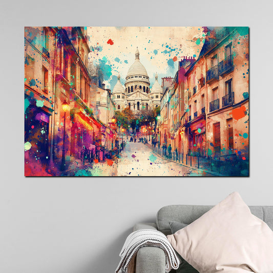 Quadro città astratto Parigi Sacré-Cœur Pop Art colorato