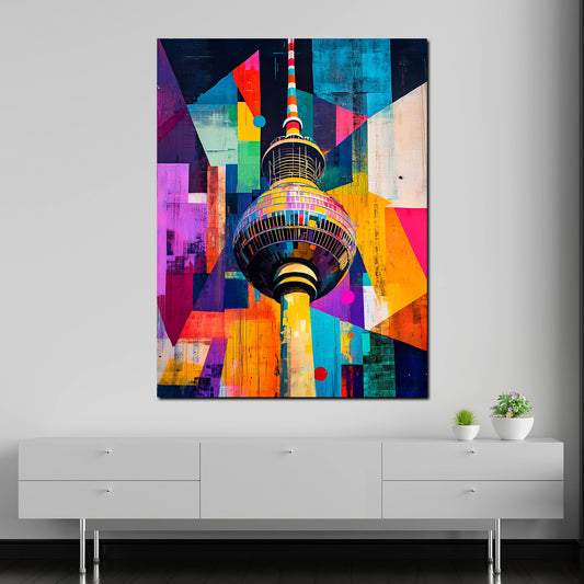 Quadro città pop art berlino torre della televisione geometrico colorato