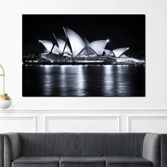 Quadro città sydney opera house notte architettura riflesso sull'acqua
