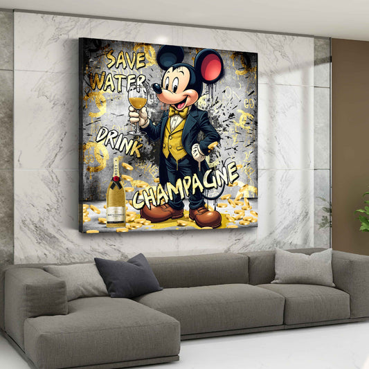 Quadro comic topo elegante con champagne soldi ricchezza moderno