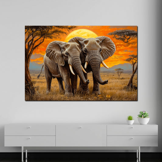 Quadro elefanti tramonto savana natura
