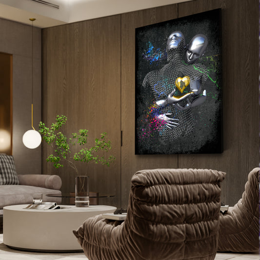 Quadro figura astratta stile metallo cuore colour arte murale metallica corpo