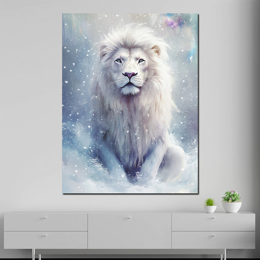 Quadro leone bianco maestoso invernale
