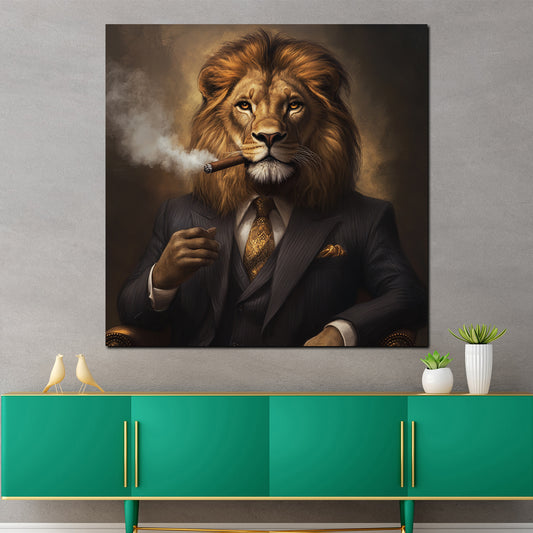 Quadro leone maestoso elegante con sigaro successo motivazione lusso moderno