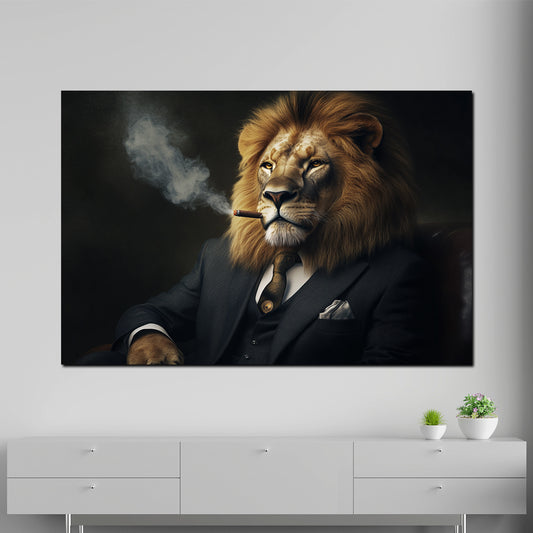 Quadro leone regale elegante con sigaro potere successo motivazione