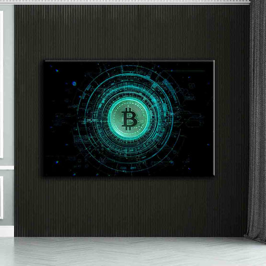 Quadro stampa su tela moderno Bitcoin, Dark Style, Criptovalute, Trading e Borsa