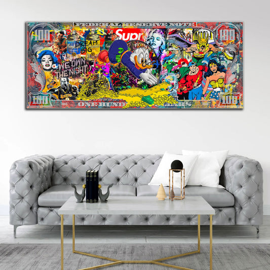 Quadro moderno Pop Art Duck Dollar Stars, We own the Night