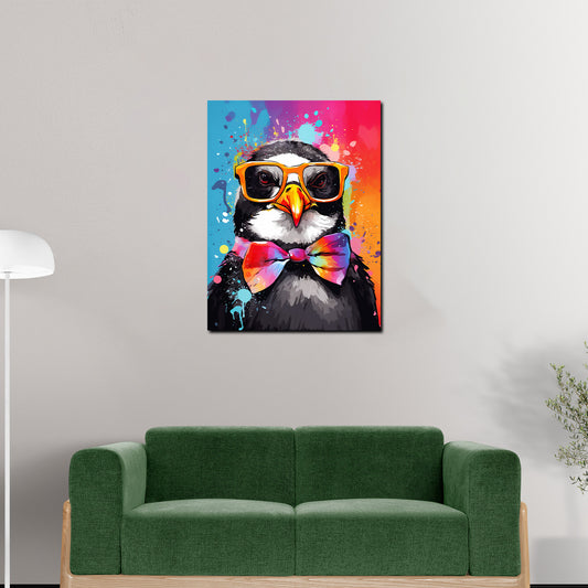 Quadro moderno pinguino cool con occhiali da sole e papillon Pop Art