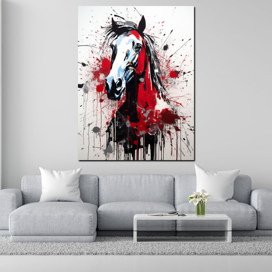 Quadro moderno testa di cavallo astratta Red Splash