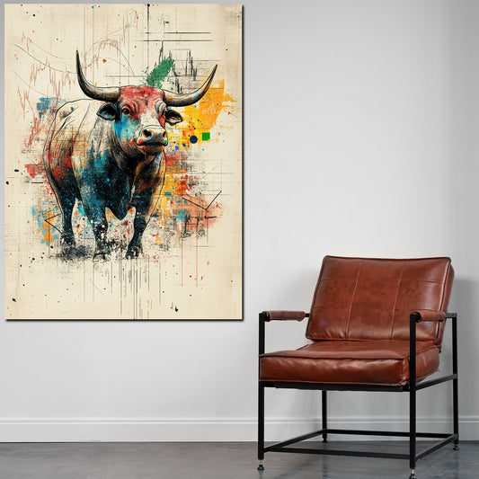 Quadro motivazione borsa toro denaro e successo colorato