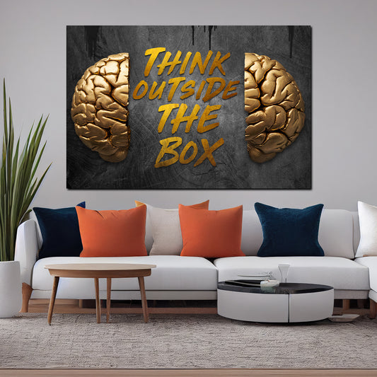 Quadro motivazione cervello dorato think outside the box successo