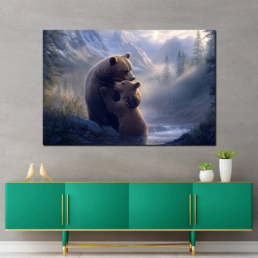 Quadro orsi abbraccio amore montagna natura