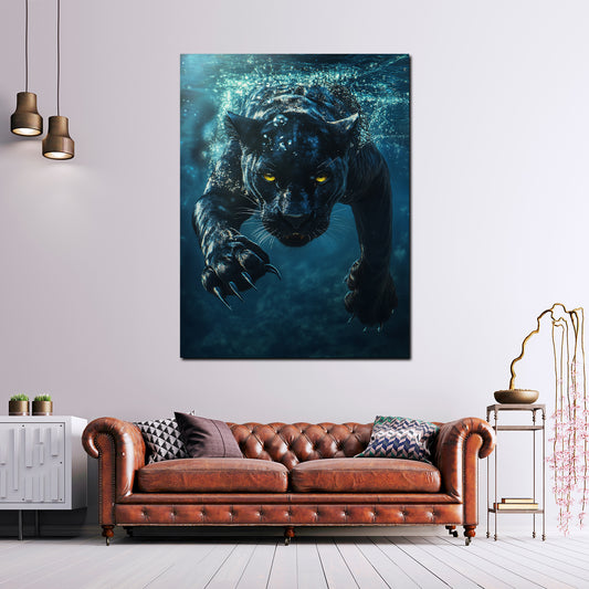 Quadro pantera nera sott'acqua forza animale moderno