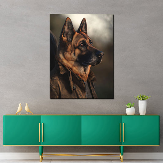 Quadro pastore tedesco vestito arte animale buffo moderno