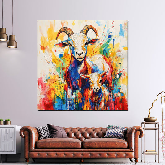 Quadro pop art capra con cucciolo colorato vivace moderno