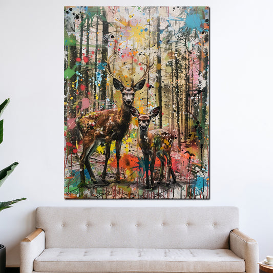 Quadro pop art cervo cerbiatto foresta moderno colorato