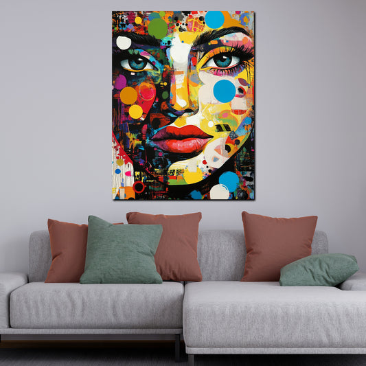 Quadro pop art donna occhi volto colorato espressione moderna