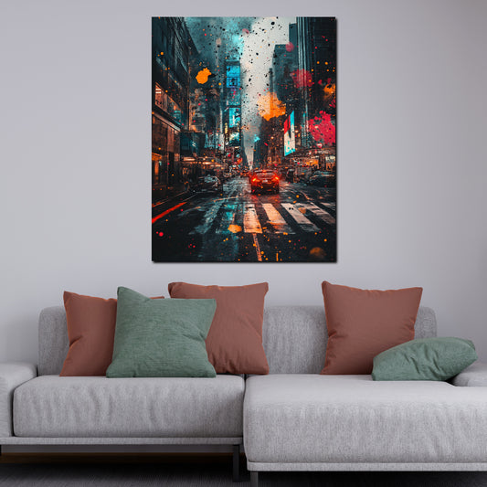 Quadro pop art new york città notte luci metropoli moderna