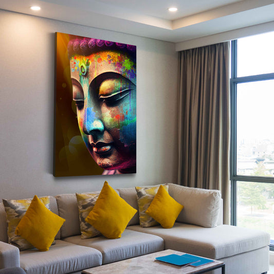 Quadro pop art volto di buddha colori armonia moderno