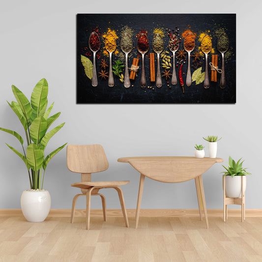 Quadro spezie colorate cucchiaio erbe cucina orientale moderno