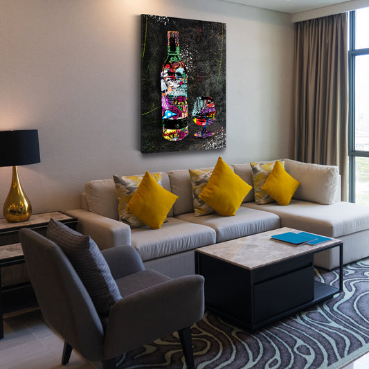 Quadro stampa su tela Graffiti Street Art Whisky con bicchiere