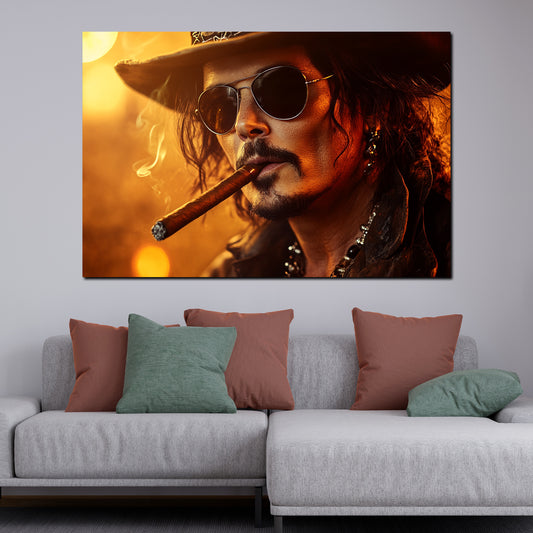 Quadro Johnny con occhiali da sole elegante ribelle