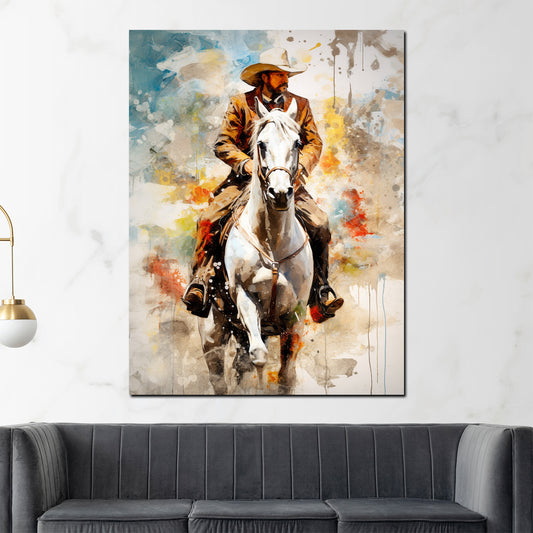 Quadro cowboy western uomo a cavallo pop art
