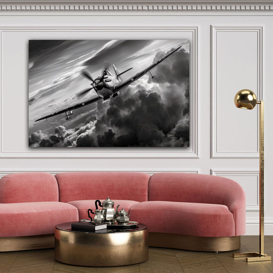 Aereo vintage bianco e nero con colori brillanti quadro