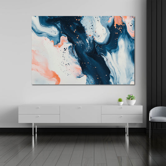 Astratto blu corallo bianco effetto fluido marmorizzato quadro