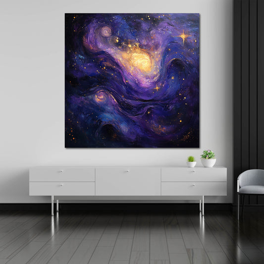 Astratta galassia viola oro universo immaginario quadro