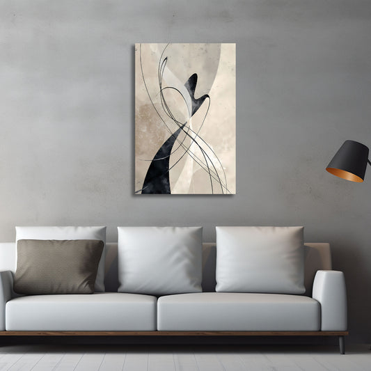 Astratta linee fluide contrasto nero beige quadro